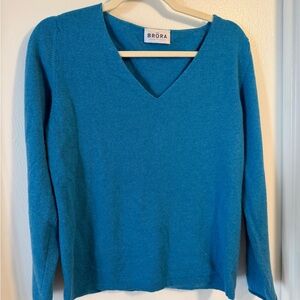 Brora Scottish Cashmere Blue V-Neck Sweater